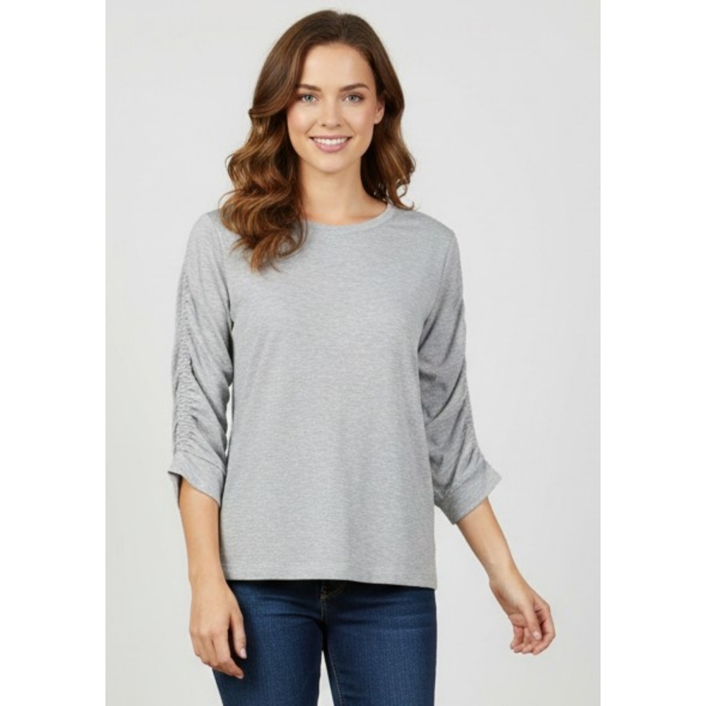 Jane & Delancey Ruched Sleeve Top Gray Size S